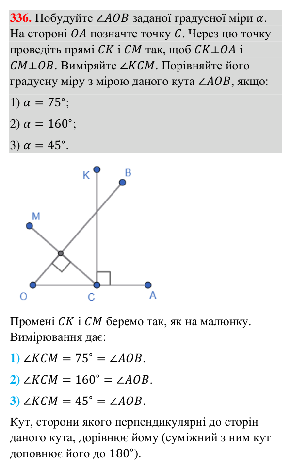 Відповідь до завдання 336 (с. 85) з геометрії для 7 класу (Бурда, 2024): Перпендикулярні прямі