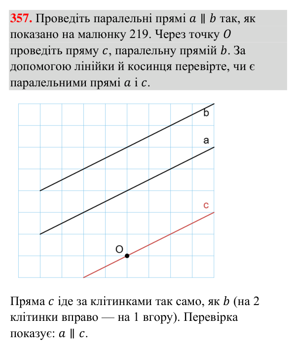 Відповідь до завдання 357 (с. 93) з геометрії для 7 класу (Бурда, 2024): Паралельні прямі