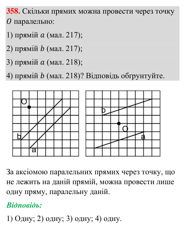 Завдання 358 Відповідь до завдання 358 (с. 94) з геометрії для 7 класу (Бурда, 2024): Паралельні прямі