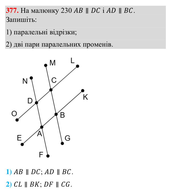 Відповідь до завдання 377 (с. 97) з геометрії для 7 класу (Бурда, 2024): Паралельні прямі