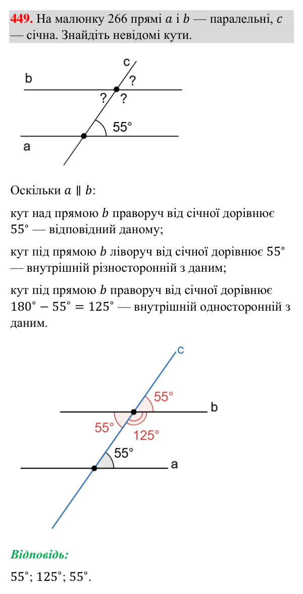 Відповідь до завдання 449 (с. 114) з геометрії для 7 класу (Бурда, 2024): Властивості паралельних прямих