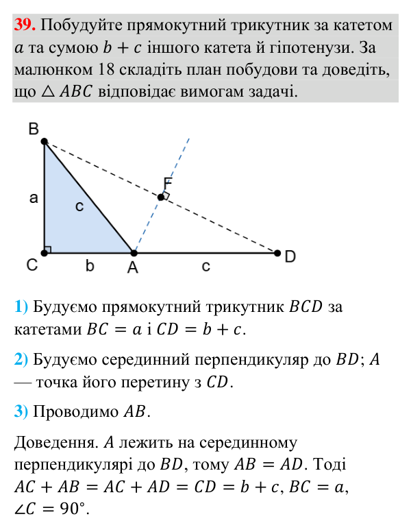Відповідь до завдання 39 (с. 263) з рубрики «Для тих, хто хоче знати більше» з геометрії для 7 класу (Бурда, 2024): Метод…