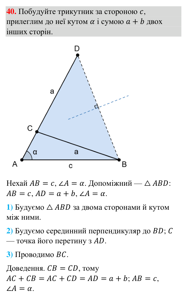 Відповідь до завдання 40 (с. 263) з рубрики «Для тих, хто хоче знати більше» з геометрії для 7 класу (Бурда, 2024): Метод…