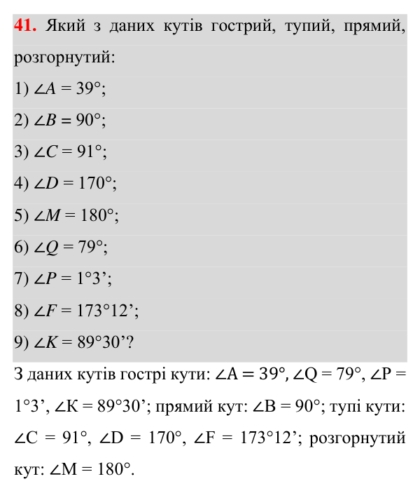 Відповідь до завдання 41 (с. 23) з геометрії для 7 класу (Істер, 2024): Кут. Вимірювання кутів. Бісектриса кута
