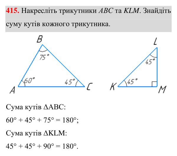 Завдання 415 Відповідь до завдання 415 (с. 112) з геометрії для 7 класу (Істер, 2024): Третя ознака рівності трикутників