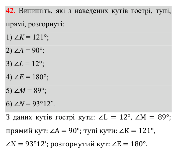 Завдання 42 Відповідь до завдання 42 (с. 23) з геометрії для 7 класу (Істер, 2024): Кут. Вимірювання кутів. Бісектриса кута