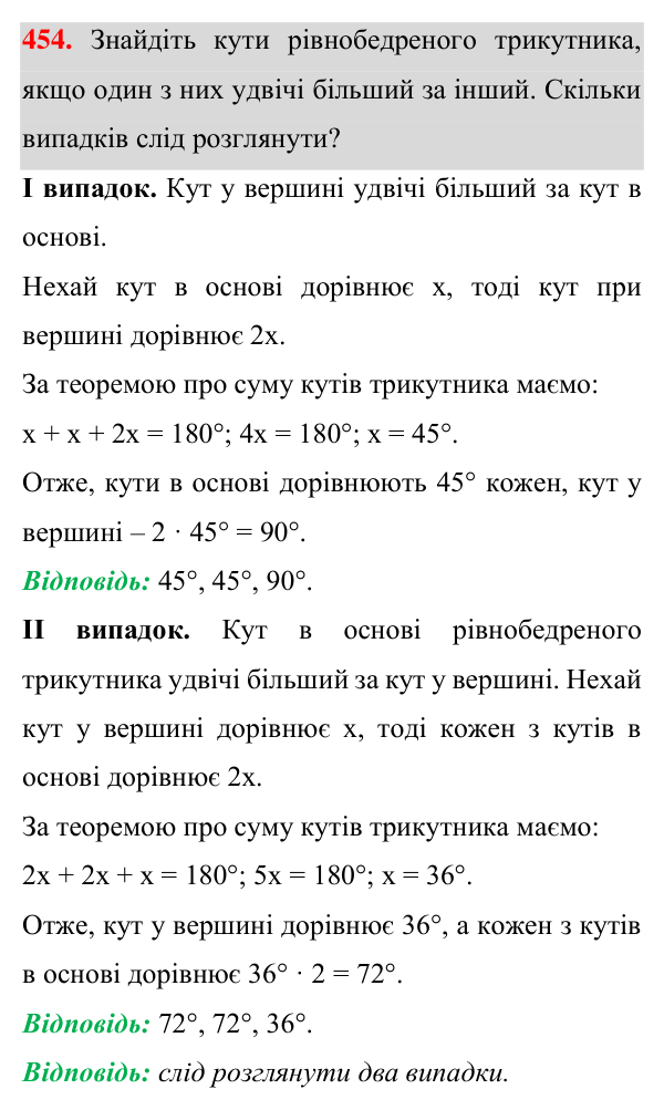 Завдання 454 Відповідь до завдання 454 (с. 121) з геометрії для 7 класу (Істер, 2024): Сума кутів трикутника