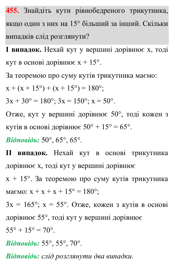 Завдання 455 Відповідь до завдання 455 (с. 121) з геометрії для 7 класу (Істер, 2024): Сума кутів трикутника