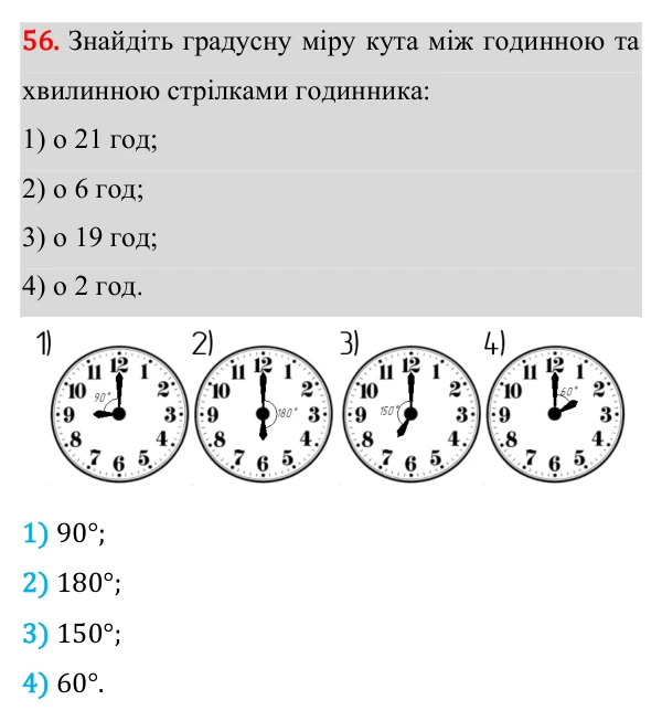 Завдання 56 Відповідь до завдання 56 (с. 24) з геометрії для 7 класу (Істер, 2024): Кут. Вимірювання кутів. Бісектриса кута