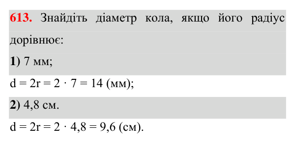 Відповідь до завдання 613 (с. 156) з геометрії для 7 класу (Істер, 2024): Коло і круг