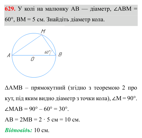 Відповідь до завдання 629 (с. 157) з геометрії для 7 класу (Істер, 2024): Коло і круг