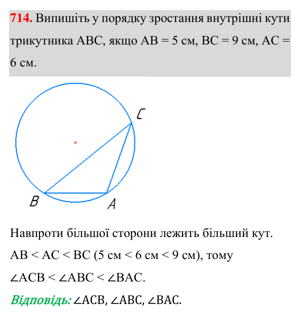 Відповідь до завдання 714 (с. 178) з геометрії для 7 класу (Істер, 2024): Центральні та вписані кути