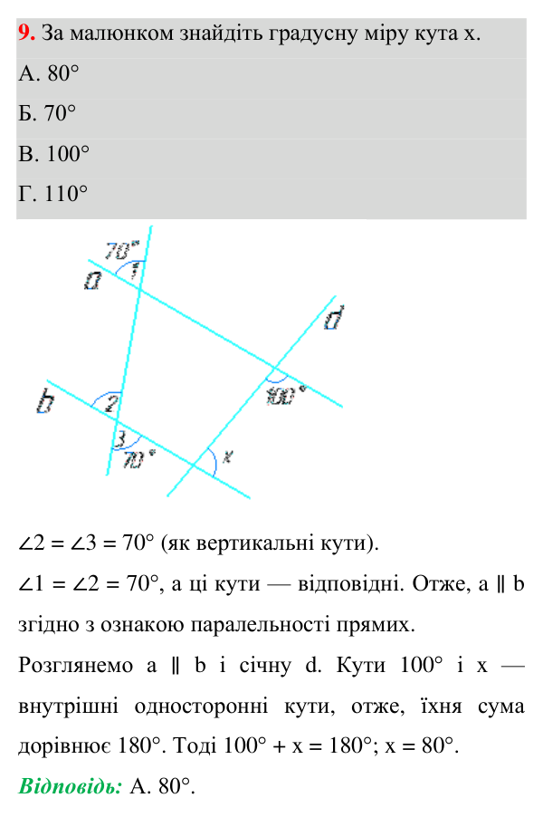 Відповідь до завдання 9 (с. 70) домашньої самостійної роботи № 2 з геометрії для 7 класу (Істер, 2024)