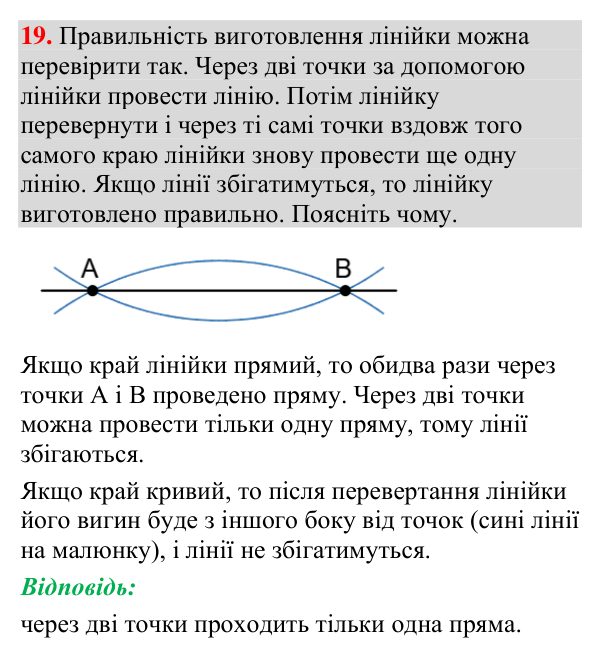 Відповідь до завдання 19 (с. 16) з геометрії для 7 класу (Мерзляк, 2024): Точки та прямі