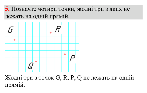 Відповідь до завдання 5 (с. 14) з геометрії для 7 класу (Мерзляк, 2024): Точки та прямі