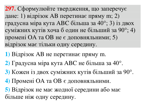 Відповідь до завдання 297 (с. 110) з геометрії для 7 класу (Мерзляк, 2024): Теореми