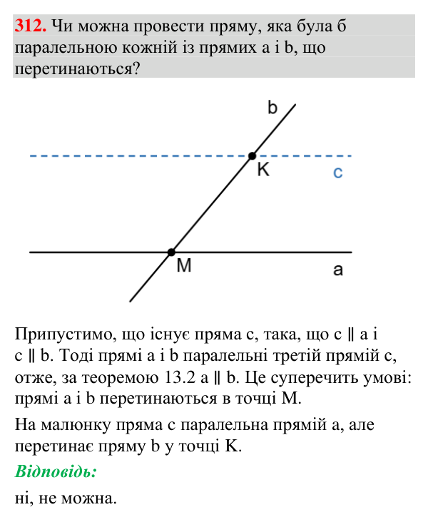 Відповідь до завдання 312 (с. 129) з геометрії для 7 класу (Мерзляк, 2024): Паралельні прямі