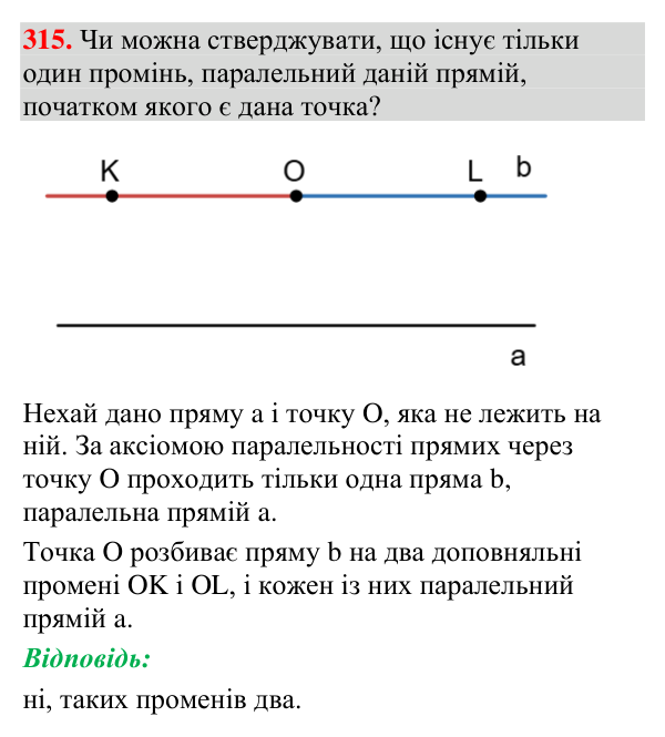 Завдання 315 Відповідь до завдання 315 (с. 129) з геометрії для 7 класу (Мерзляк, 2024): Паралельні прямі