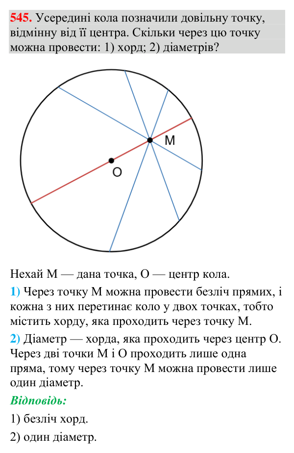 Відповідь до завдання 545 (с. 191) з геометрії для 7 класу (Мерзляк, 2024): Геометричне місце точок. Коло та круг
