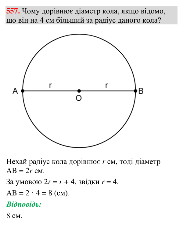Відповідь до завдання 557 (с. 192) з геометрії для 7 класу (Мерзляк, 2024): Геометричне місце точок. Коло та круг