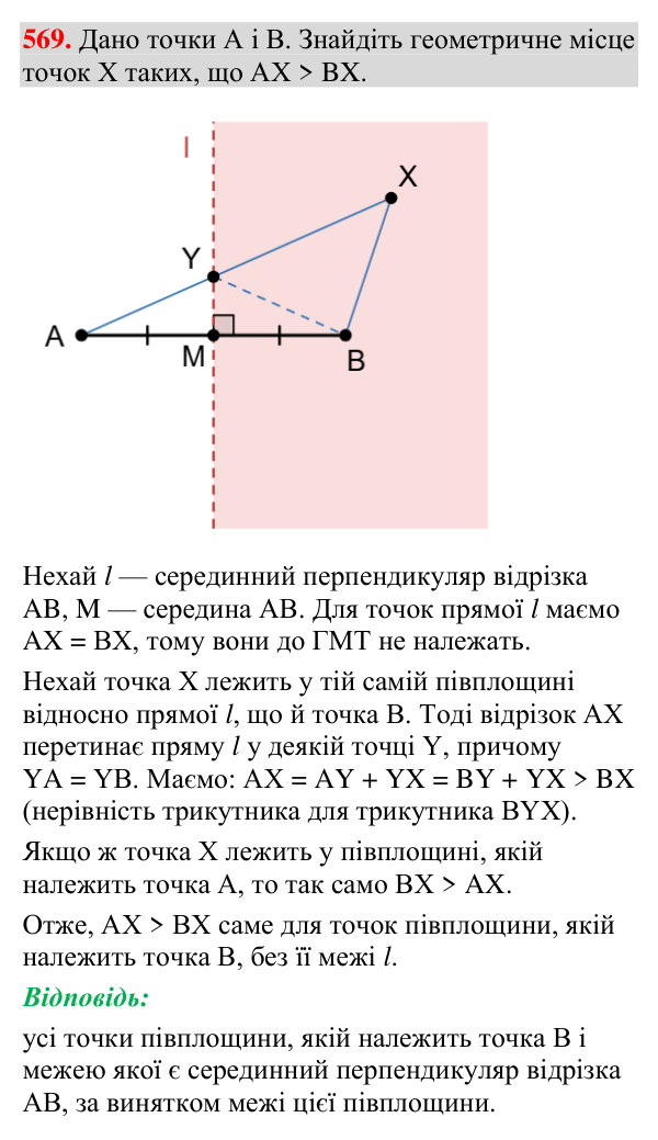 Відповідь до завдання 569 (с. 193) з геометрії для 7 класу (Мерзляк, 2024): Геометричне місце точок. Коло та круг