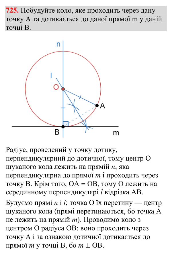 Відповідь до завдання 725 (с. 229) з геометрії для 7 класу (Мерзляк, 2024): Метод геометричних місць точок у задачах на…