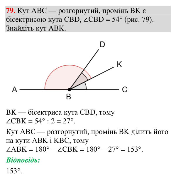 Відповідь до завдання 79 (с. 38) з геометрії для 7 класу (Мерзляк, 2024): Промінь. Кут. Вимірювання кутів