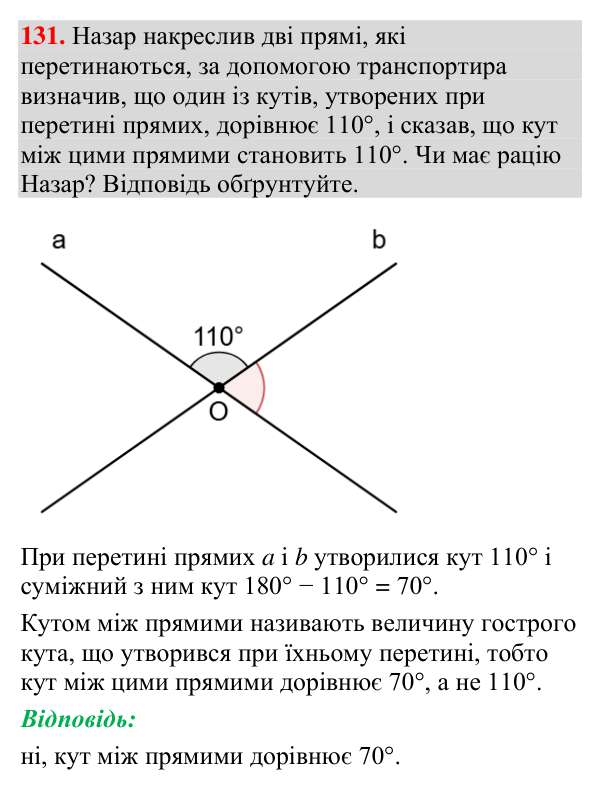 Відповідь до завдання 131 (с. 49) з геометрії для 7 класу (Мерзляк, 2024): Перпендикулярні прямі