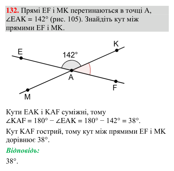 Відповідь до завдання 132 (с. 49) з геометрії для 7 класу (Мерзляк, 2024): Перпендикулярні прямі