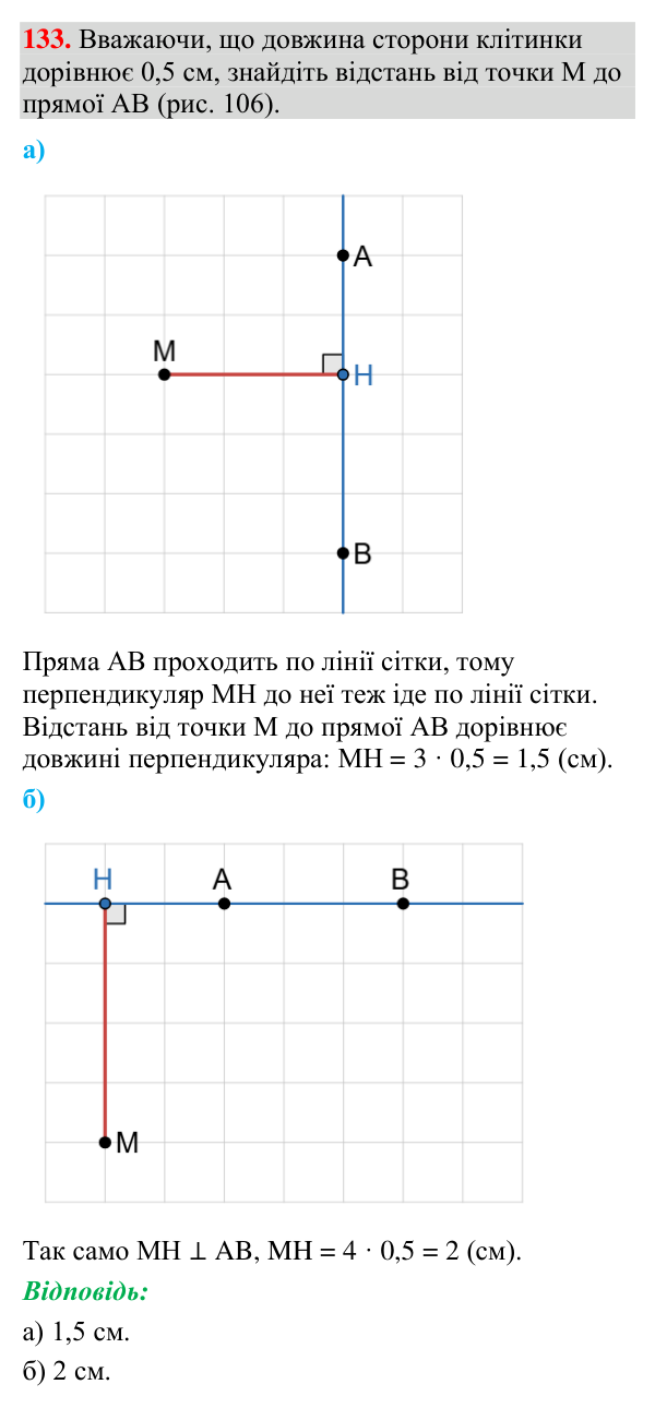 Відповідь до завдання 133 (с. 49) з геометрії для 7 класу (Мерзляк, 2024): Перпендикулярні прямі