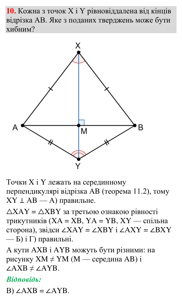 Тестове завдання 10 (тест № 2, с. 121) Відповідь до тестового завдання 10 (с. 121) з геометрії для 7 класу (Мерзляк, 2024): «Перевірте себе» № 2