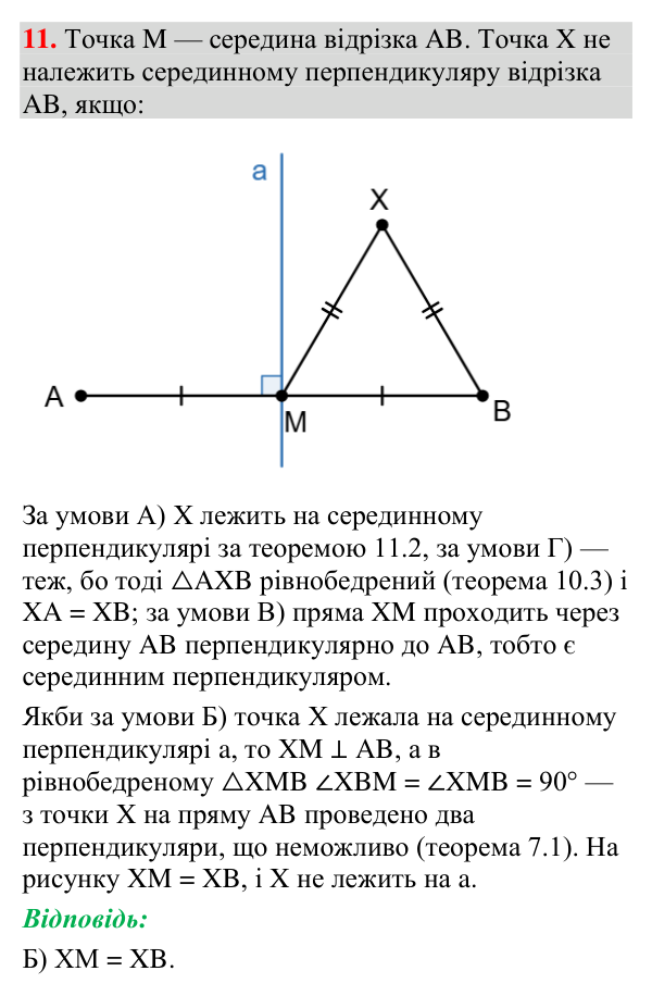Відповідь до тестового завдання 11 (с. 121) з геометрії для 7 класу (Мерзляк, 2024): «Перевірте себе» № 2
