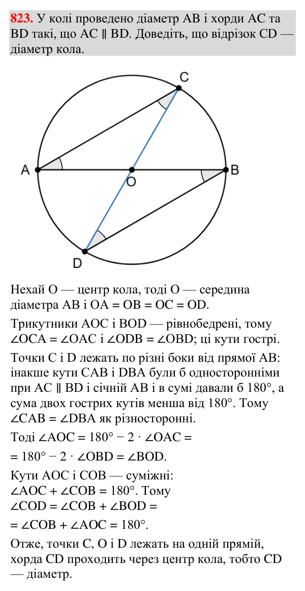 Відповідь до завдання 823 (с. 246) з вправ для повторення курсу геометрії 7 класу (Мерзляк, 2024)
