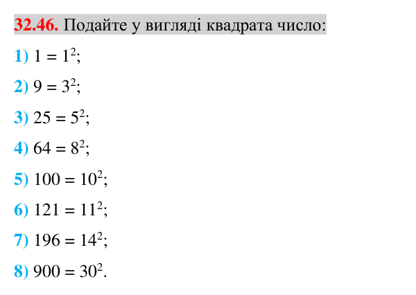 Завдання 32.46 Відповідь до завдання 32.46 (с. 13) з математики для 7 класу (Істер, 2024): Квадрат суми і квадрат різниці