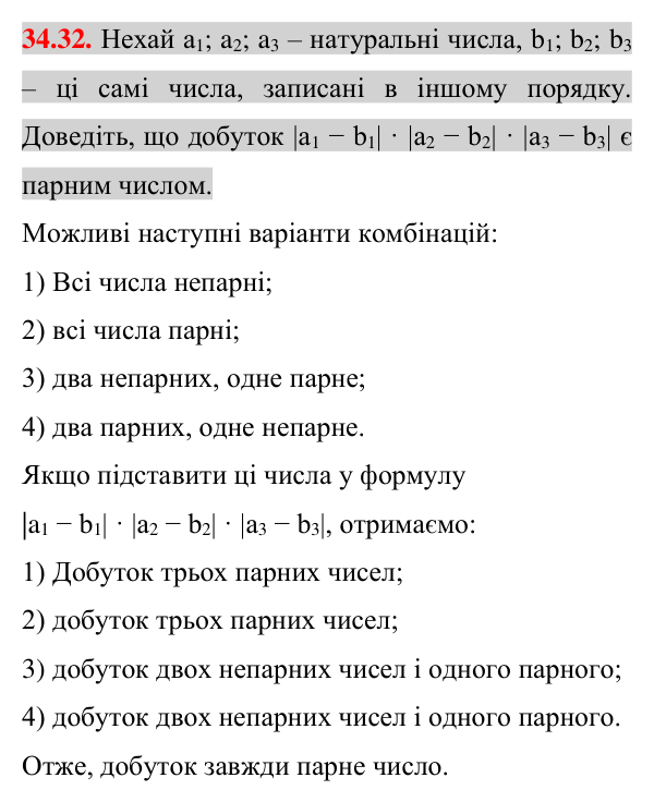 Завдання 34.32 Відповідь до завдання 34.32 (с. 24) з математики для 7 класу (Істер, 2024): Множення різниці двох виразів на їх суму