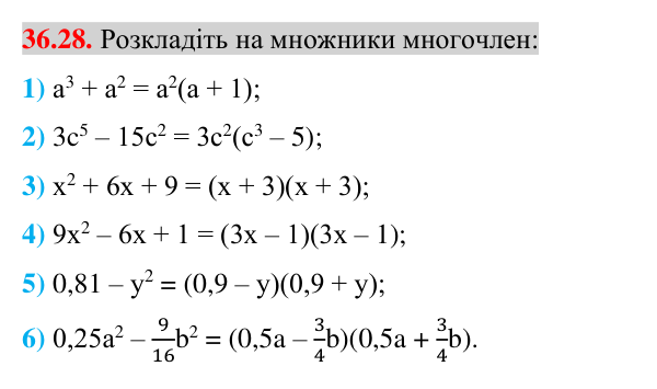 Відповідь до завдання 36.28 (с. 34) з математики для 7 класу (Істер, 2024): Сума і різниця кубів