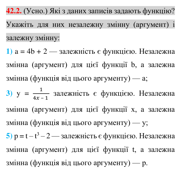 Відповідь до завдання 42.2 (с. 88) з математики для 7 класу (Істер, 2024): Функція. Область визначення та область значень…
