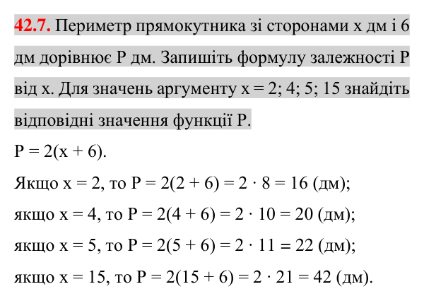 Завдання 42.7 Відповідь до завдання 42.7 (с. 88) з математики для 7 класу (Істер, 2024): Функція. Область визначення та область значень…