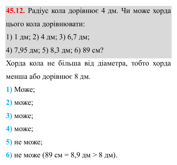 Завдання 45.12 Відповідь до завдання 45.12 (с. 125) з математики для 7 класу (Істер, 2024): Коло і круг