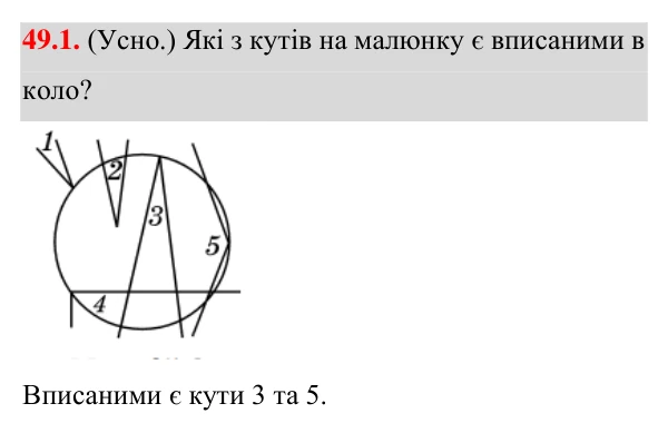 Відповідь до завдання 49.1 (с. 144) з математики для 7 класу (Істер, 2024): Центральні та вписані кути