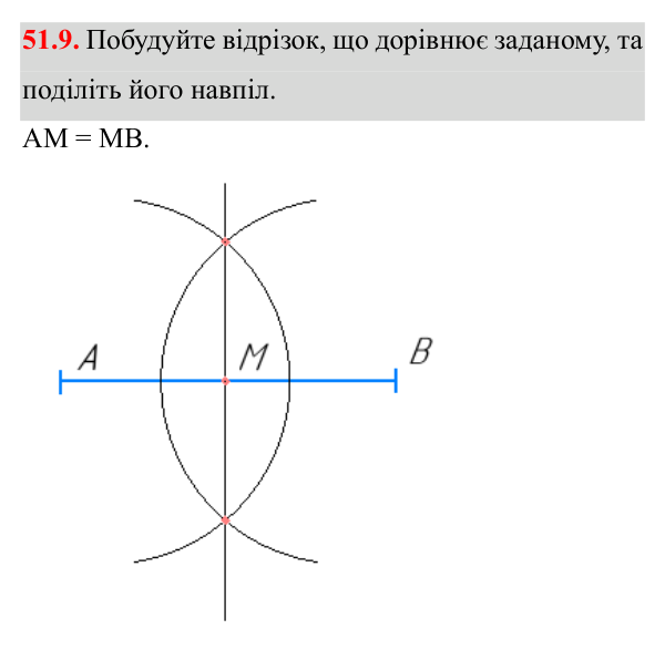 Завдання 51.9 Відповідь до завдання 51.9 (с. 157) з математики для 7 класу (Істер, 2024): Основні задачі на побудову та їх розв’язування