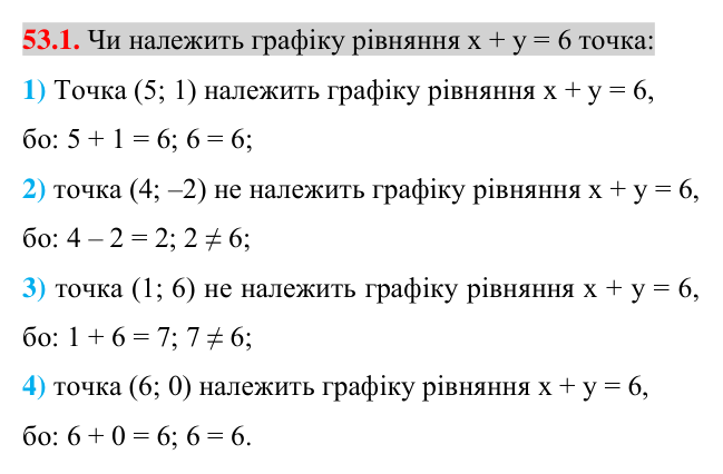 Завдання 53.1 Відповідь до завдання 53.1 (с. 177) з математики для 7 класу (Істер, 2024): Графік лінійного рівняння з двома змінними