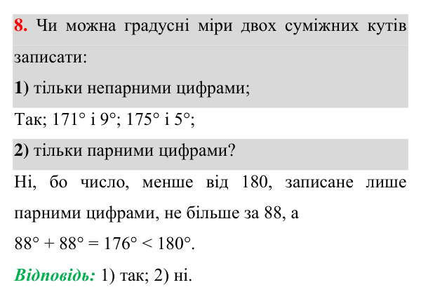 Задача 8 підвищеної складності з геометрії Відповідь до задачі 8 (с. 224) підвищеної складності з геометрії для 7 класу (Істер, 2024)