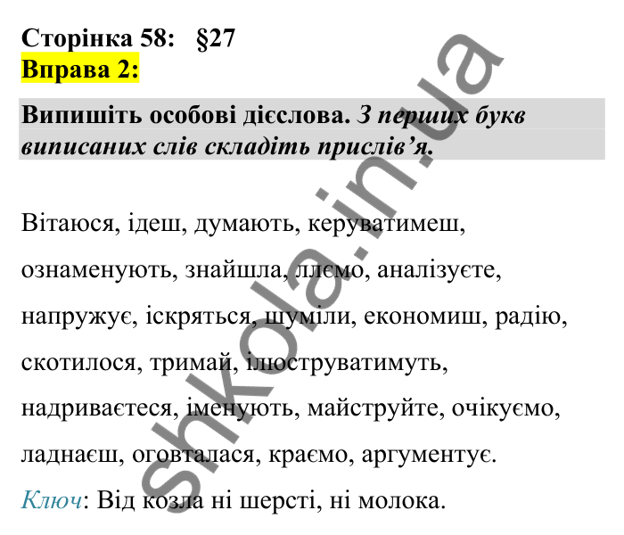 Відповідь до вправи 2 сторінка 58 ГДЗ Українська мова 7 клас Авраменко 2024