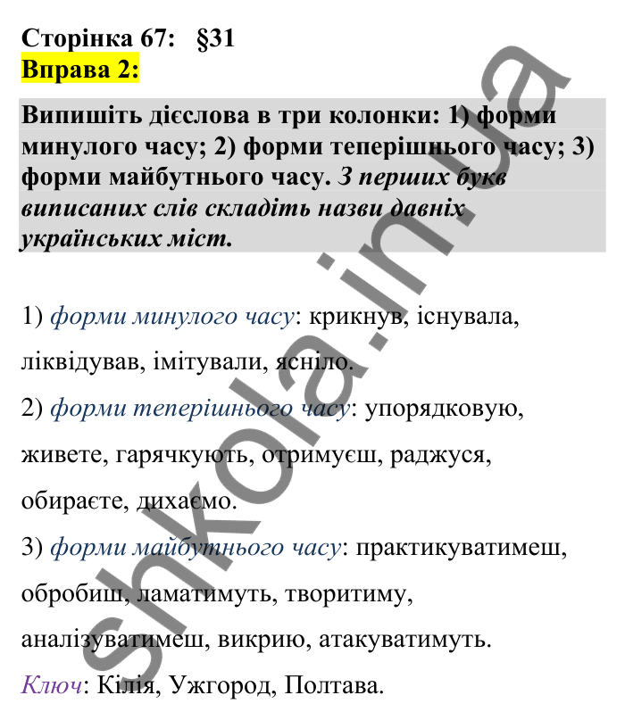 Відповідь до вправи 2 сторінка 67 ГДЗ Українська мова 7 клас Авраменко 2024