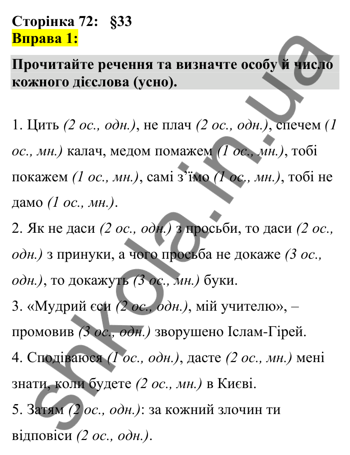 Відповідь до вправи 1 сторінка 72 ГДЗ Українська мова 7 клас Авраменко 2024