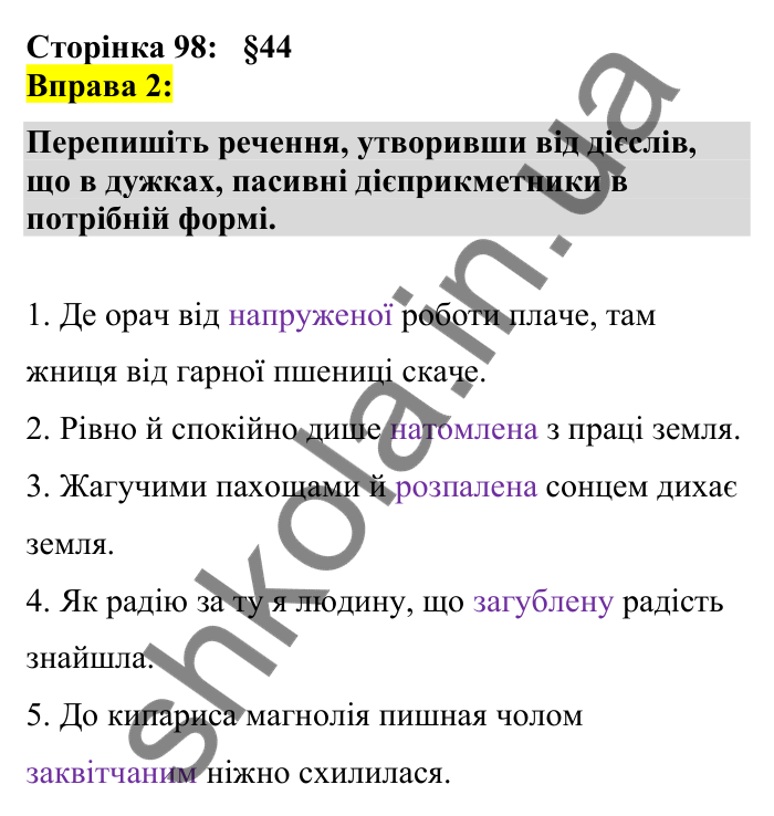 Відповідь до вправи 2 сторінка 98 ГДЗ Українська мова 7 клас Авраменко 2024