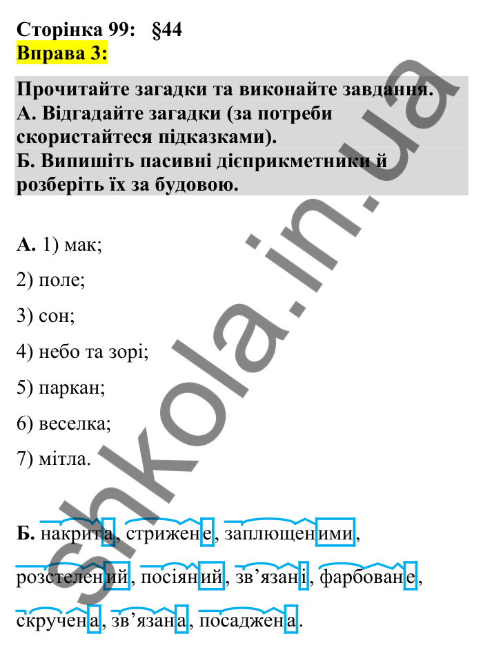 Відповідь до вправи 3 сторінка 99 ГДЗ Українська мова 7 клас Авраменко 2024