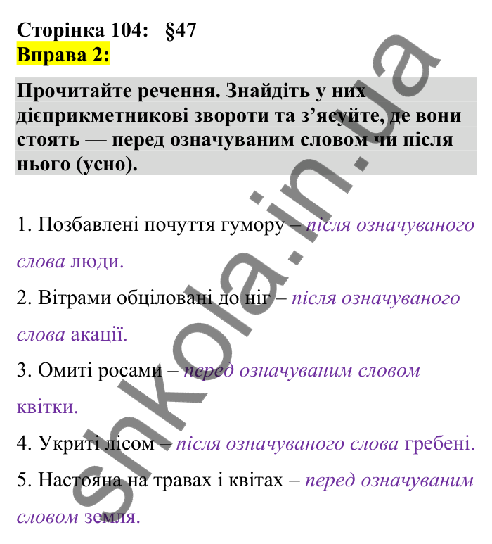 Відповідь до вправи 2 сторінка 104 ГДЗ Українська мова 7 клас Авраменко 2024