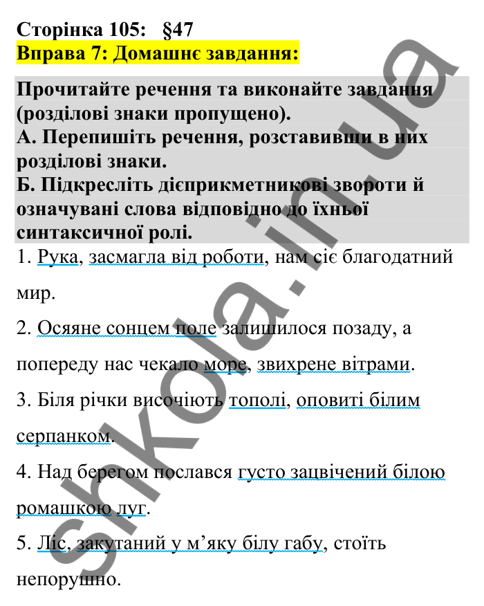 Відповідь до вправи 7 сторінка 105 ГДЗ Українська мова 7 клас Авраменко 2024